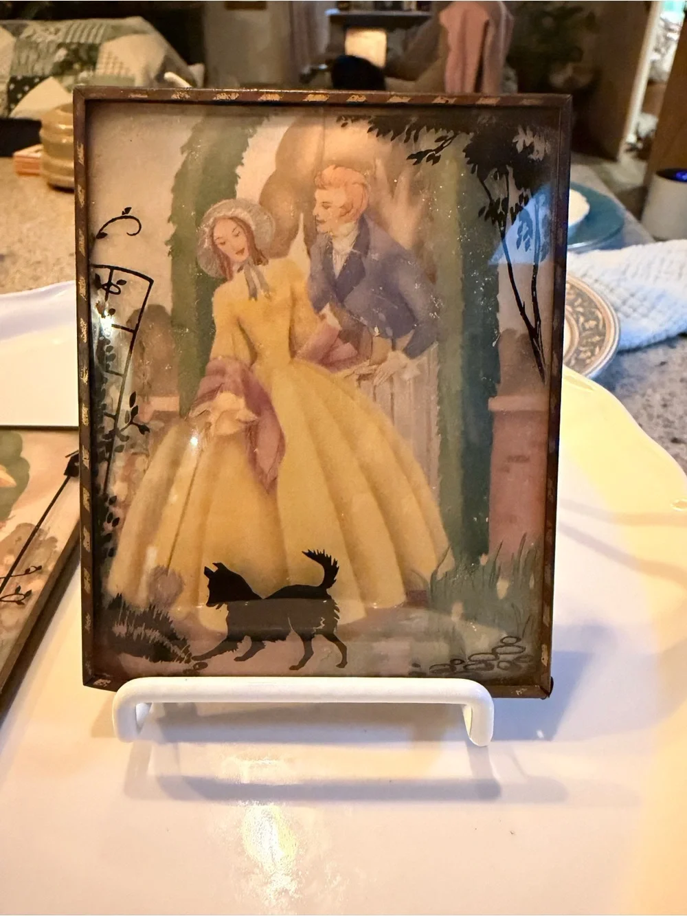 Reverse painted bubble glass silhouette pictures. Vintage/Antique C 1920s
